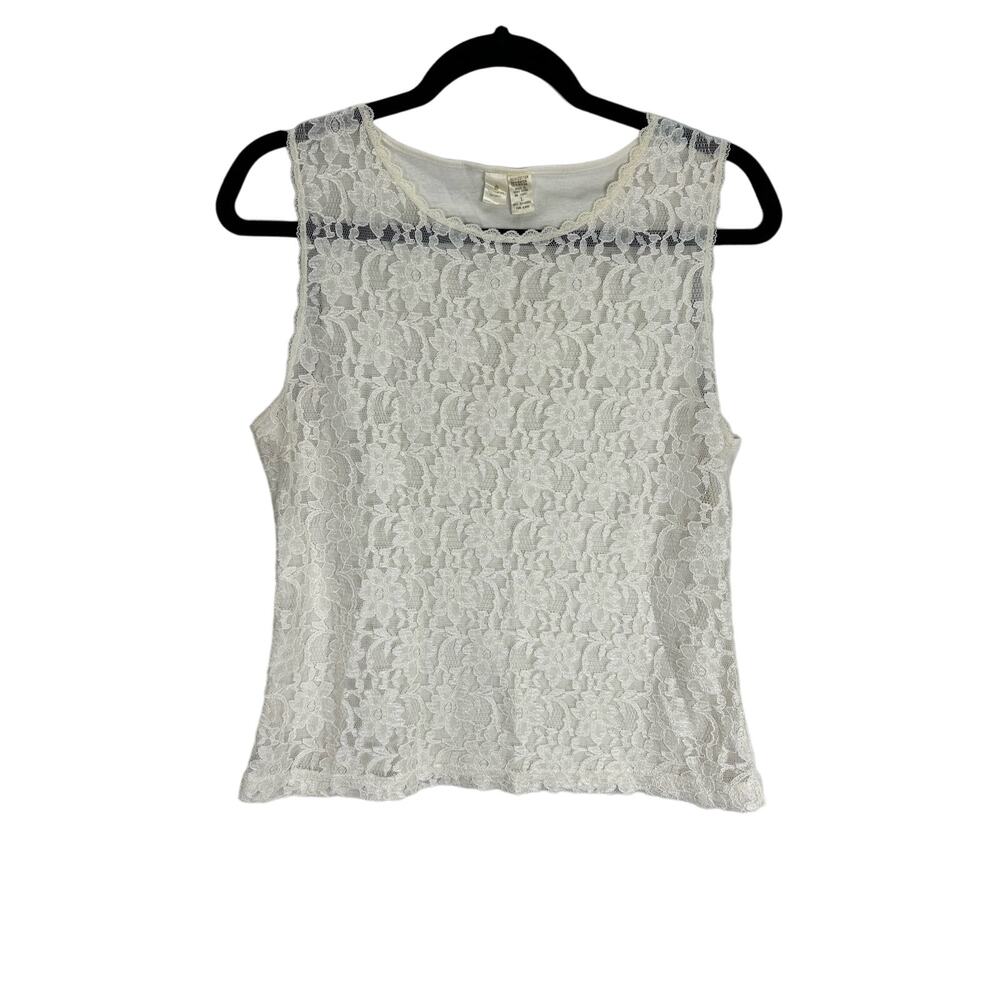 Vintage 90s Women’s Victoria Secret Gold Label Cream Sheer Lace Tank Top size L